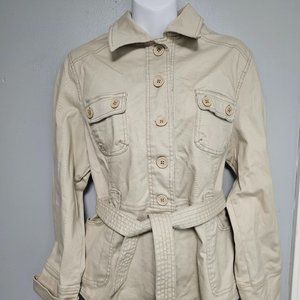 NEW WITH TAGS, Women's Lane Crawford khaki button up with a tie around belt jack